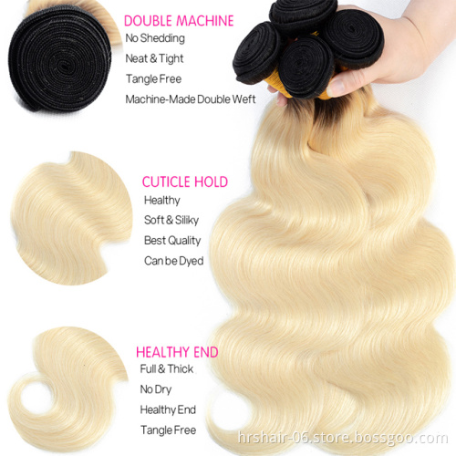 New fashion wholesale two tone human hair 1B 613 blonde color human hair bundles